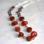 Orange Agate Bib Silver Ch..