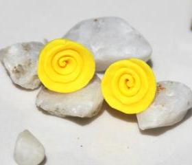 Yellow Rose Stud Earrings Handmade, Yellow Rose Post Earrings