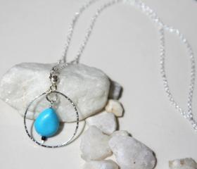 Sterling Silver Circle Karma Necklace with Turquoise Bead Handmade