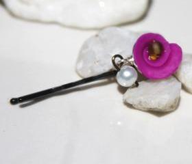 Pearl and Red Rose Bobby Pin