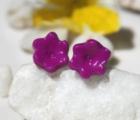 Pink Flower Stud Earrings, Flower Post Earrings