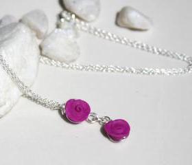 Pink Rose Bud Sterling Silver Necklace