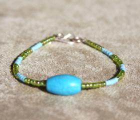 Turquoise Stone and Glass Bracelet Handmade