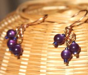 Dark Purple Dangle Copper Earrings Handmade