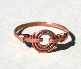 Copper Hammered Swirl Ring, Thin Ring